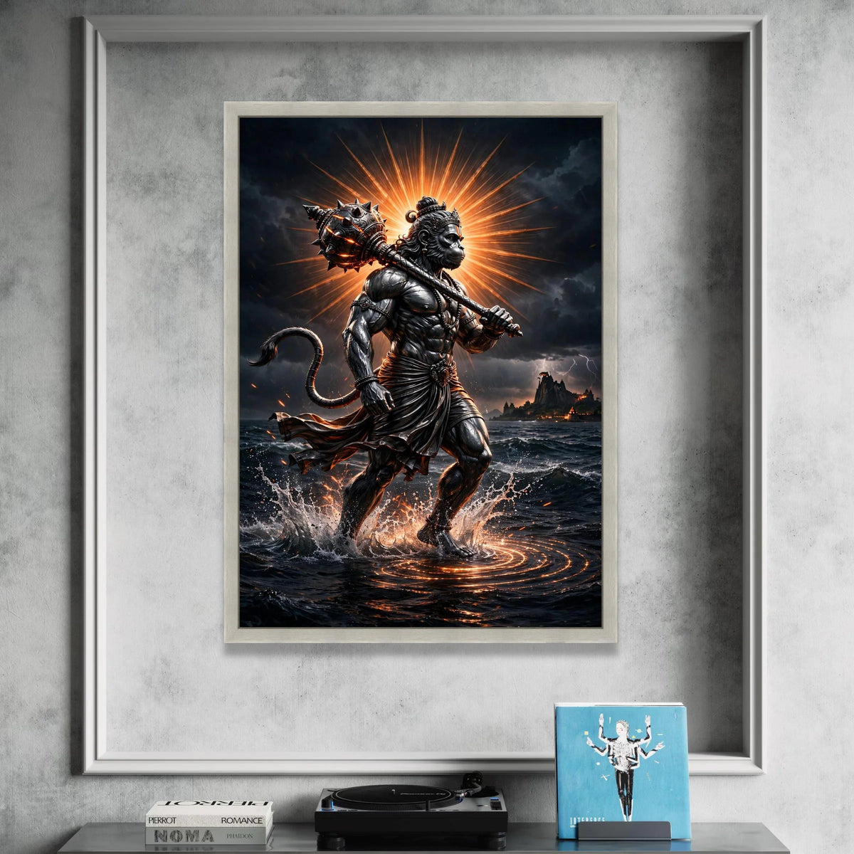 Fierce Hanuman Warrior Canvas, Mythological God Art, Powerful Hero Wall Decor, Hindu Epic Canvas, Spiritual Home Decoration Canvas Print Art