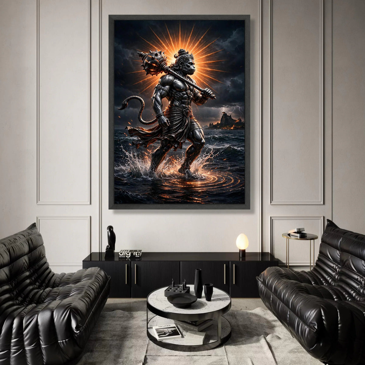 Fierce Hanuman Warrior Canvas, Mythological God Art, Powerful Hero Wall Decor, Hindu Epic Canvas, Spiritual Home Decoration Canvas Print Art