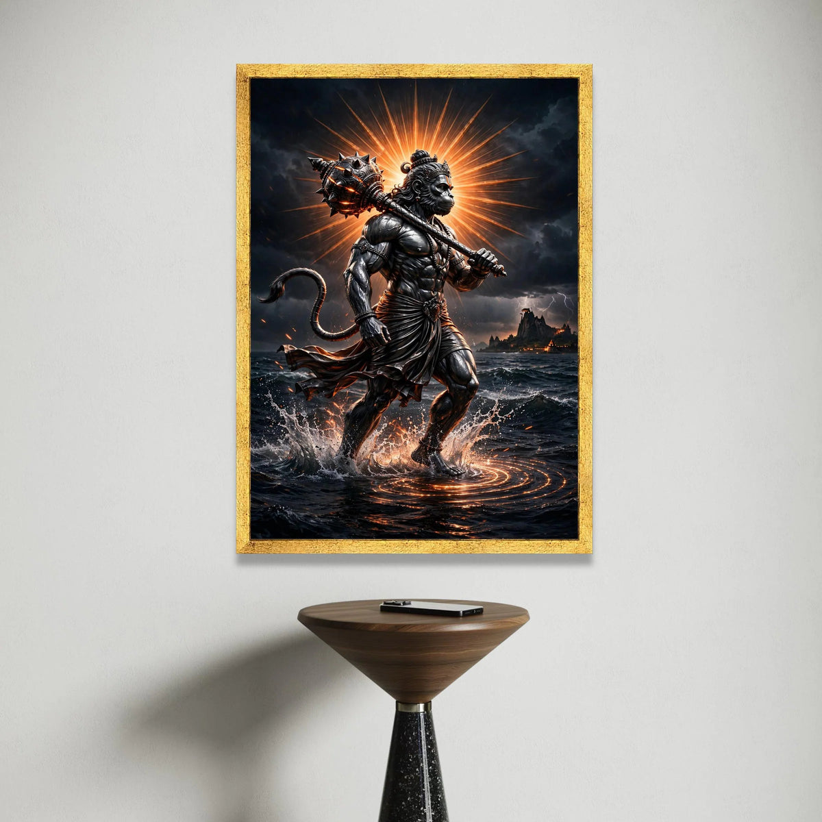 Fierce Hanuman Warrior Canvas, Mythological God Art, Powerful Hero Wall Decor, Hindu Epic Canvas, Spiritual Home Decoration Canvas Print Art