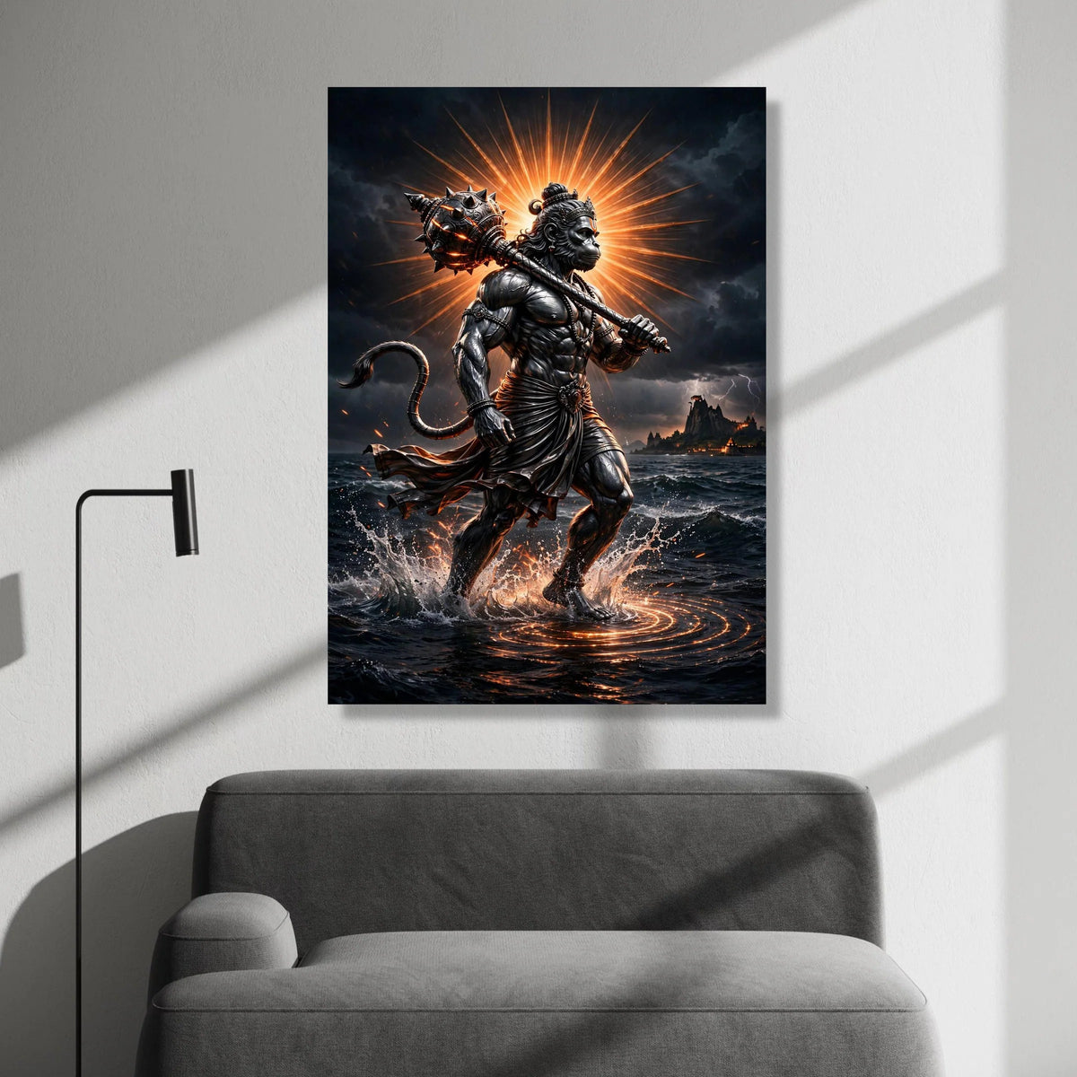 Fierce Hanuman Warrior Canvas, Mythological God Art, Powerful Hero Wall Decor, Hindu Epic Canvas, Spiritual Home Decoration Canvas Print Art