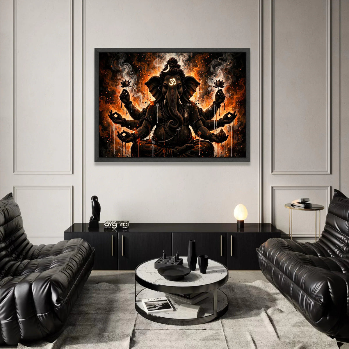 Mystic Lord Ganesha Canvas Wall Art, Spiritual Elephant God Painting, Om Symbol Artwork, Ethnic Indian Decor, Meditation Canvas Print Art