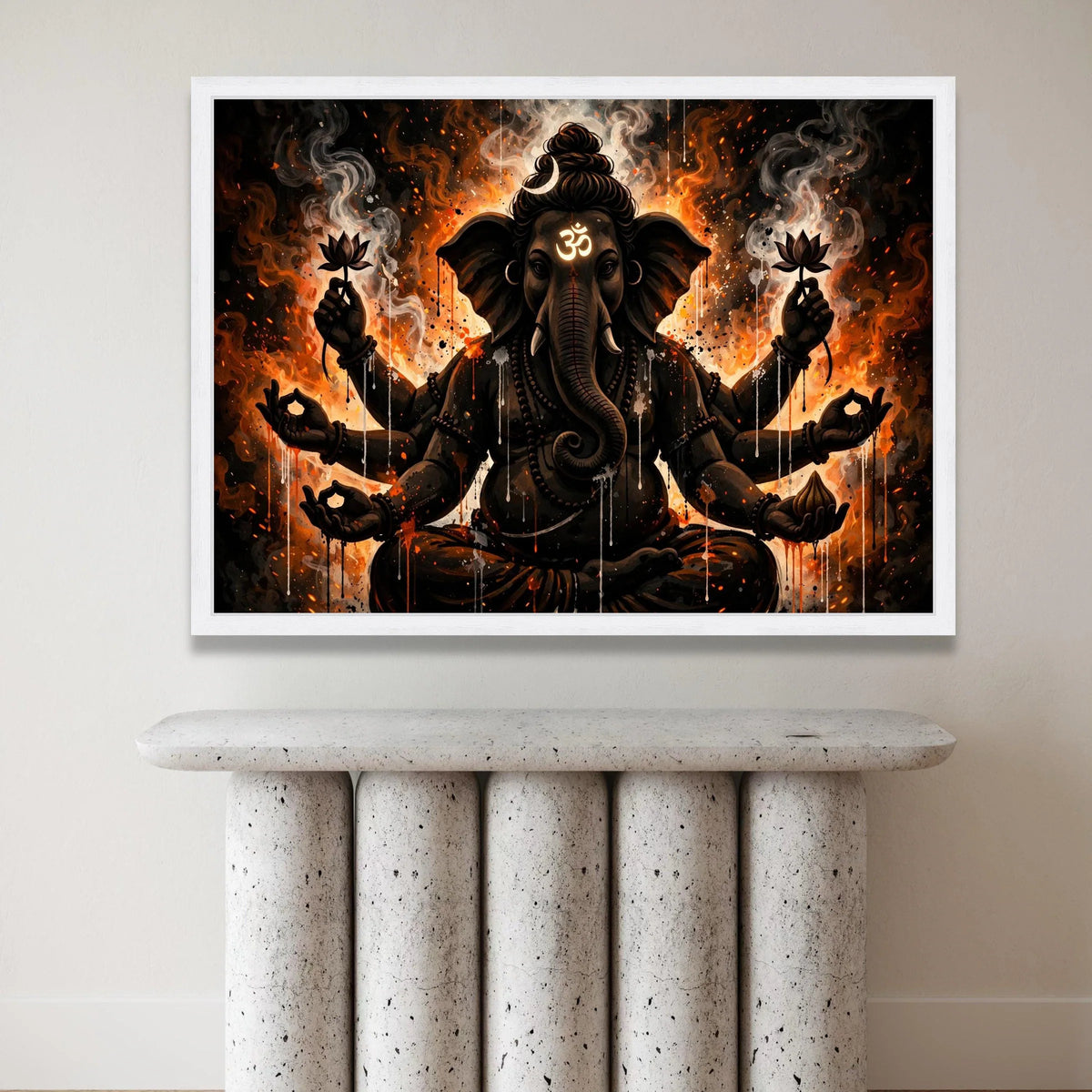 Mystic Lord Ganesha Canvas Wall Art, Spiritual Elephant God Painting, Om Symbol Artwork, Ethnic Indian Decor, Meditation Canvas Print Art