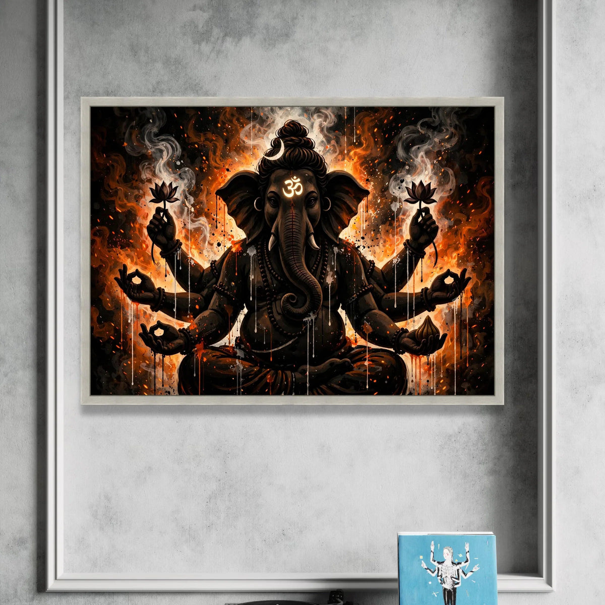Mystic Lord Ganesha Canvas Wall Art, Spiritual Elephant God Painting, Om Symbol Artwork, Ethnic Indian Decor, Meditation Canvas Print Art
