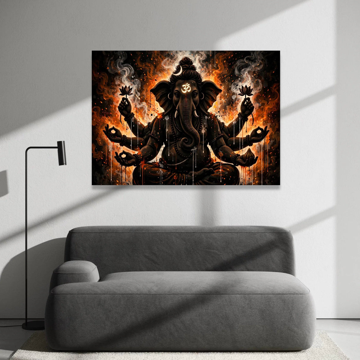 Mystic Lord Ganesha Canvas Wall Art, Spiritual Elephant God Painting, Om Symbol Artwork, Ethnic Indian Decor, Meditation Canvas Print Art