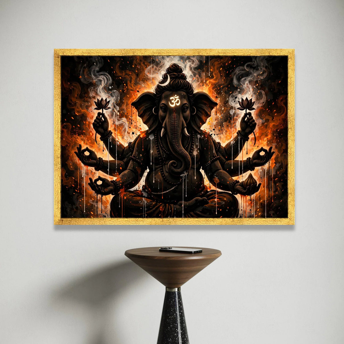 Mystic Lord Ganesha Canvas Wall Art, Spiritual Elephant God Painting, Om Symbol Artwork, Ethnic Indian Decor, Meditation Canvas Print Art