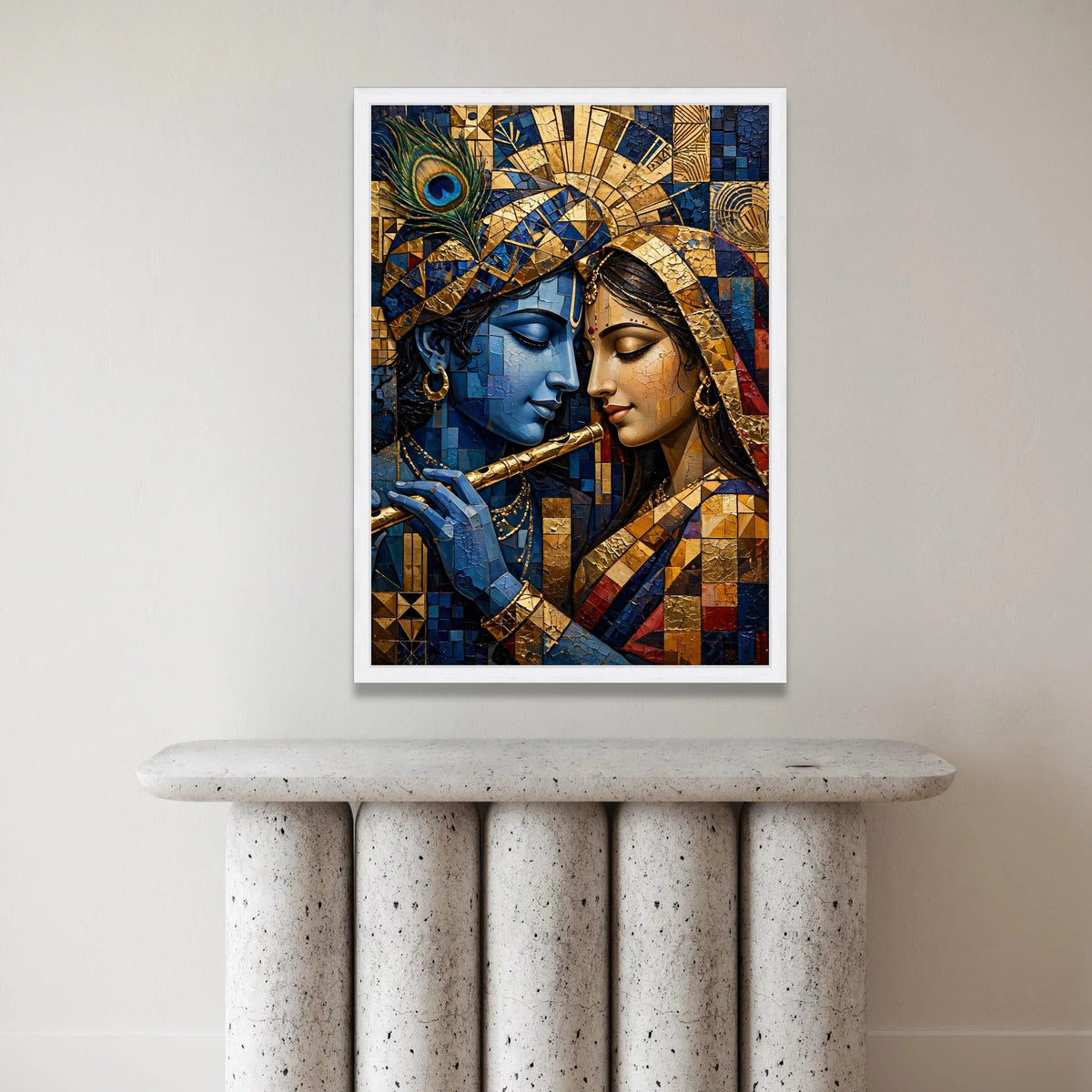 Divine Krishna and Radha Portrait Canvas, Romantic Indian Art, Blue and Gold Wall Decoration, Mythical Couple Canvas, Canvas Print Art