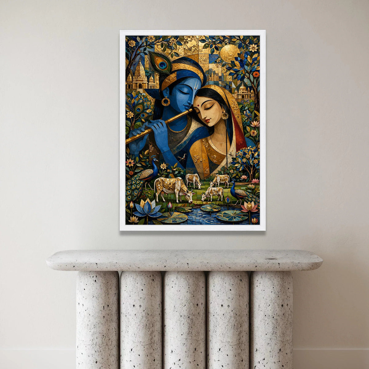 Krishna and Radha Canvas Wall Art, Indian Love Scene, Spiritual Art Print, Blue and ative Canvas, Traditional Indian Home Canvas Print Art