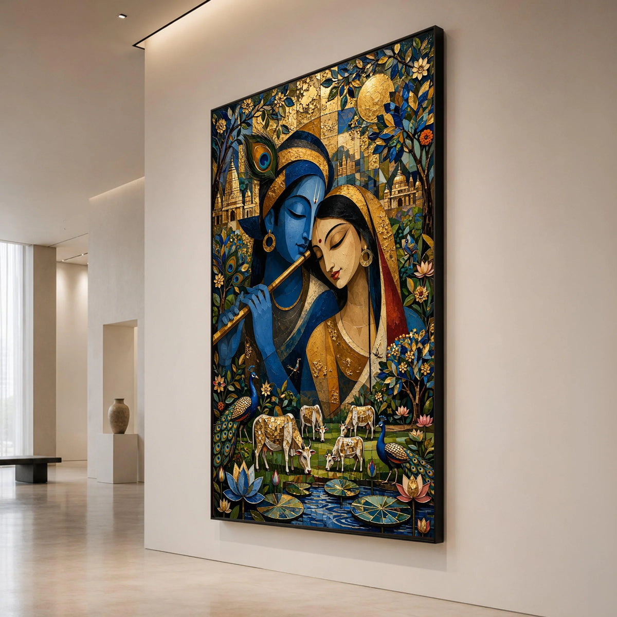 Krishna and Radha Canvas Wall Art, Indian Love Scene, Spiritual Art Print, Blue and ative Canvas, Traditional Indian Home Canvas Print Art