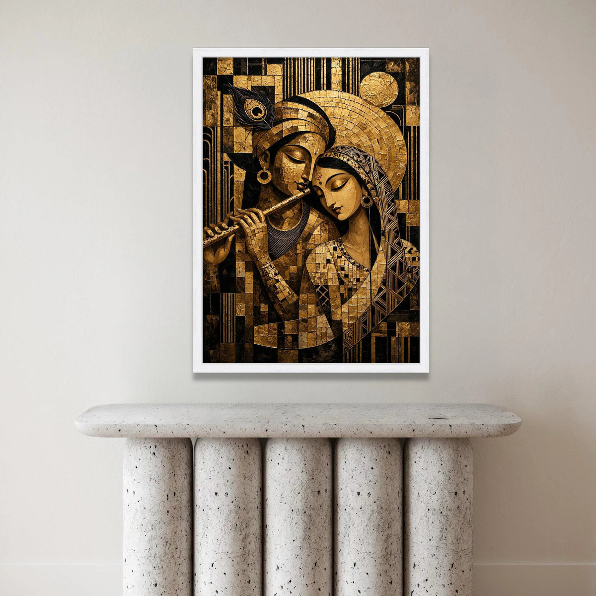 Divine Couple Canvas Wall Art, Krishna Radha Painting, Indian Spiritual Art, Gold and Black Home Decoration, Mythical Canvas Print Art