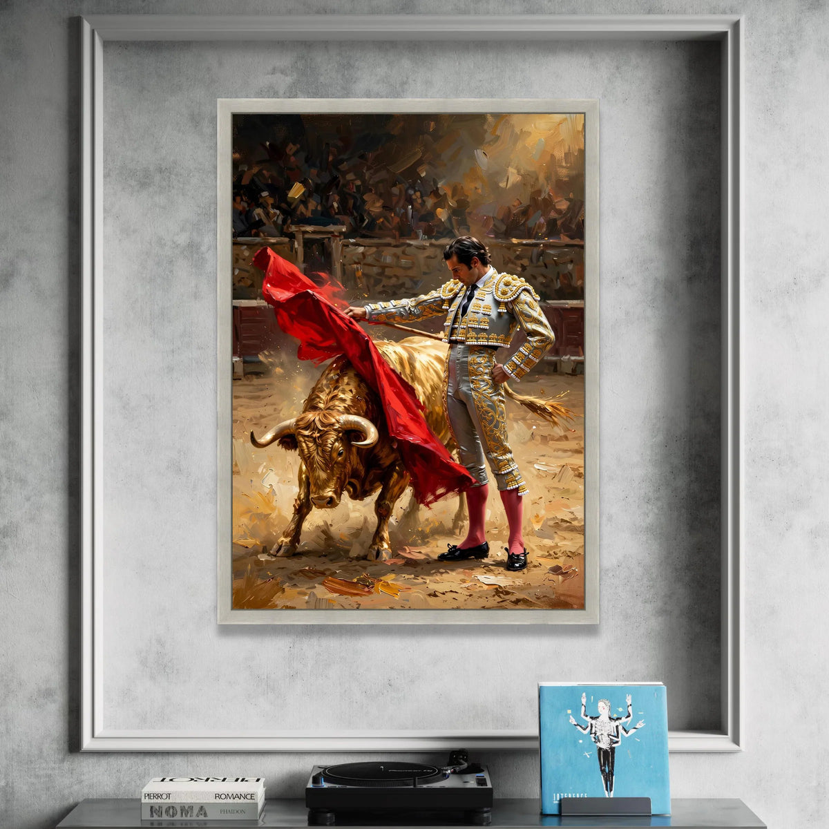 Bullfighter Matador with Red Cape Canvas, Traditional Spanish Bullfighting Scene, Vibrant Cultural Wall Art, Dramatic Home Canvas Print Art