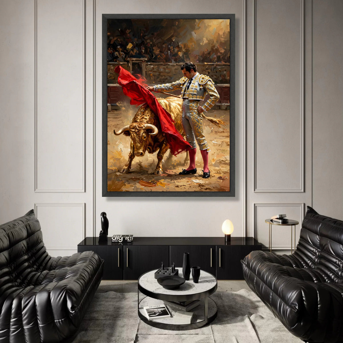 Bullfighter Matador with Red Cape Canvas, Traditional Spanish Bullfighting Scene, Vibrant Cultural Wall Art, Dramatic Home Canvas Print Art