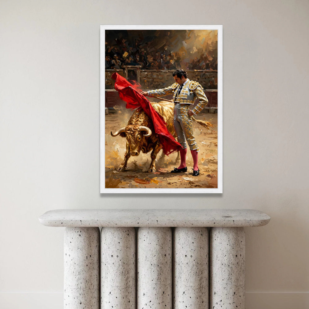 Bullfighter Matador with Red Cape Canvas, Traditional Spanish Bullfighting Scene, Vibrant Cultural Wall Art, Dramatic Home Canvas Print Art