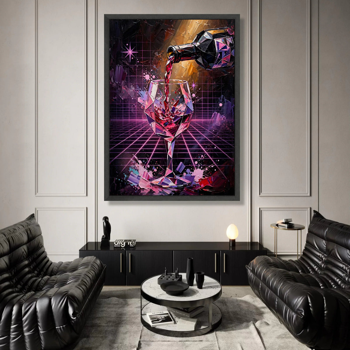 Modern Wine Pour Canvas Wall Art, Geometric Wine Glass Painting, Abstract Bar Decor, Nightlife Beverage Artwork, Home Canvas Print Art