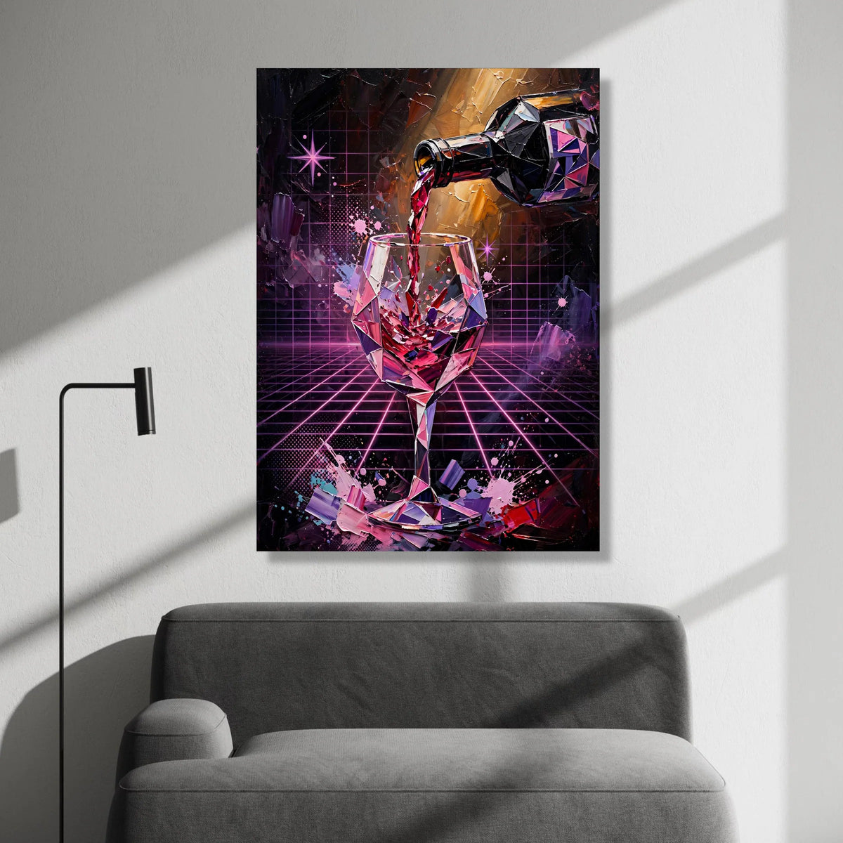 Modern Wine Pour Canvas Wall Art, Geometric Wine Glass Painting, Abstract Bar Decor, Nightlife Beverage Artwork, Home Canvas Print Art