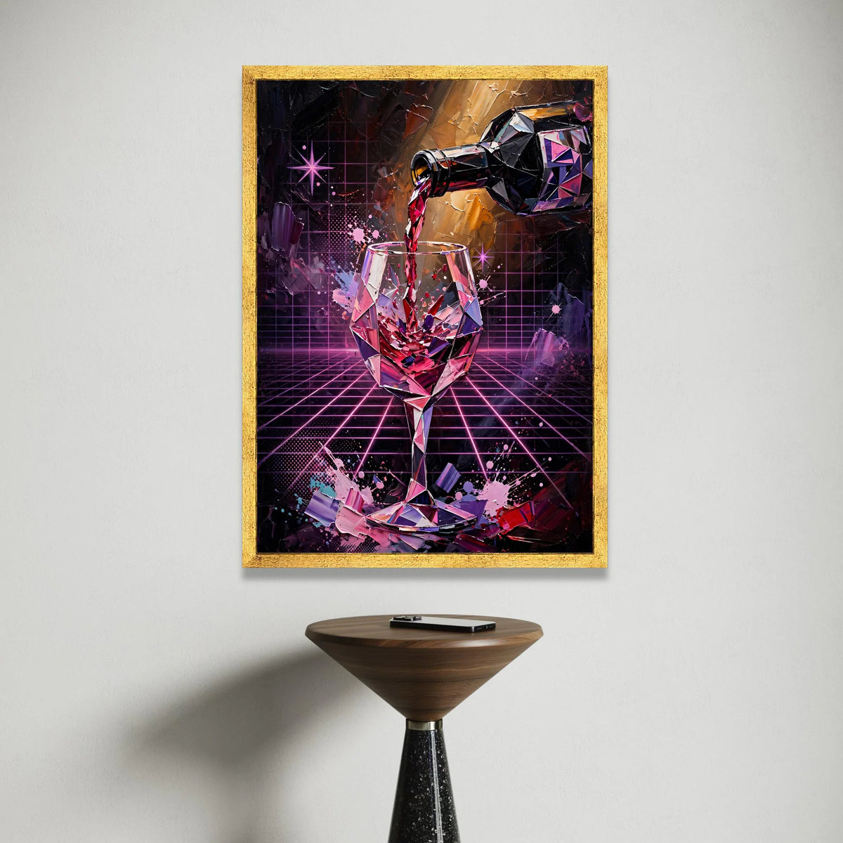 Modern Wine Pour Canvas Wall Art, Geometric Wine Glass Painting, Abstract Bar Decor, Nightlife Beverage Artwork, Home Canvas Print Art