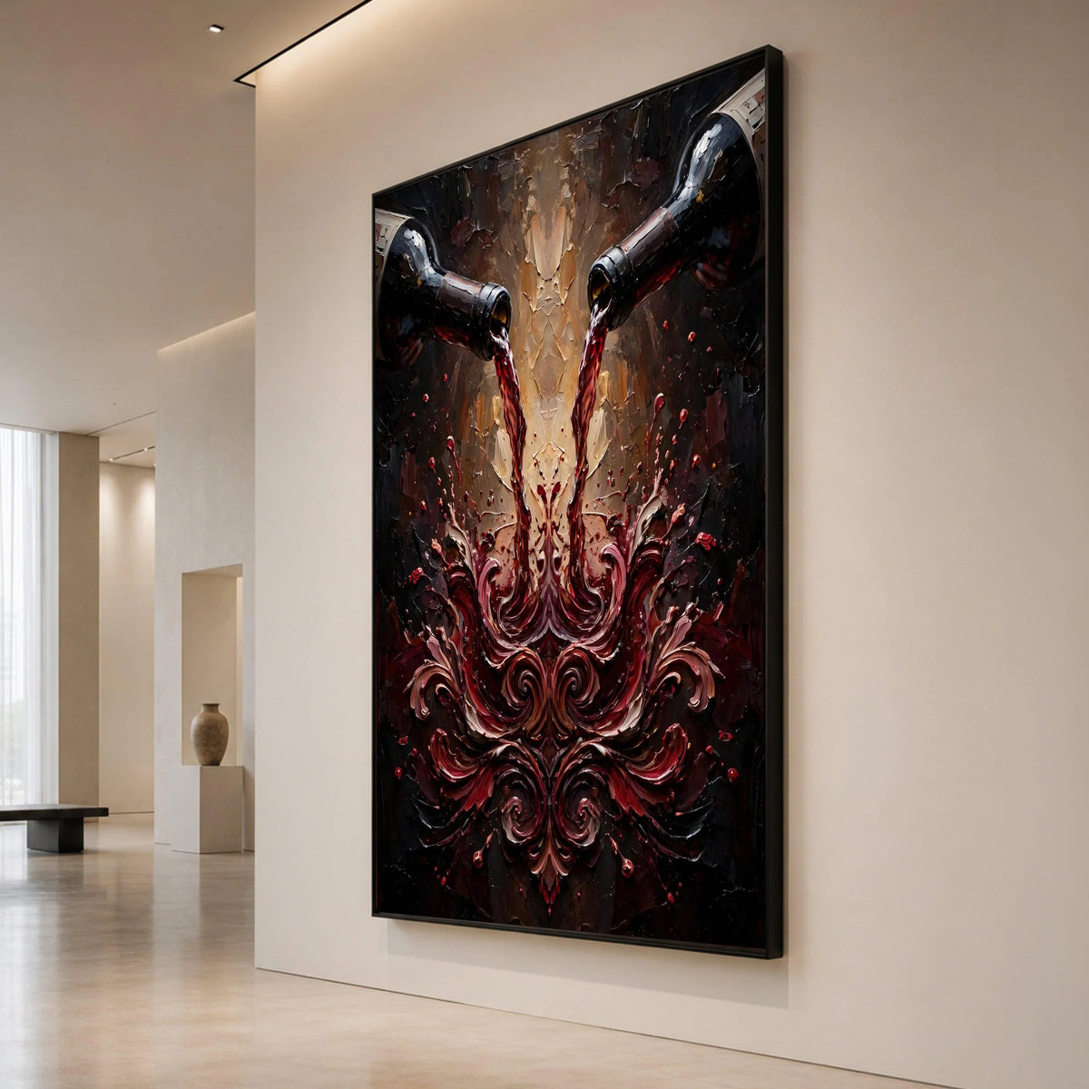 Pouring Red Wine Splash Canvas, Elegant Wine Bottle Art, Bar Wall Decoration, Modern Drink Canvas, Kitchen and Dining Room Canvas Print Art