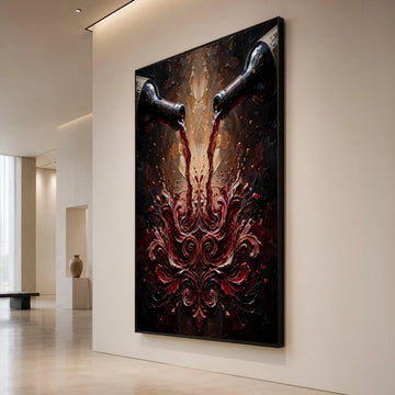 Pouring Red Wine Splash Canvas, Elegant Wine Bottle Art, Bar Wall Decoration, Modern Drink Canvas, Kitchen and Dining Room Canvas Print Art
