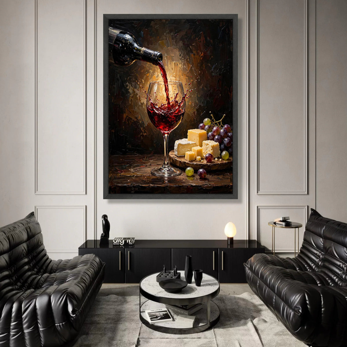 Fine Red Wine Pouring Canvas, Wine Glass Splash Art, Cheese and Grapes Wall Decor, Still Life Canvas, Gourmet Food Display Canvas Print Art