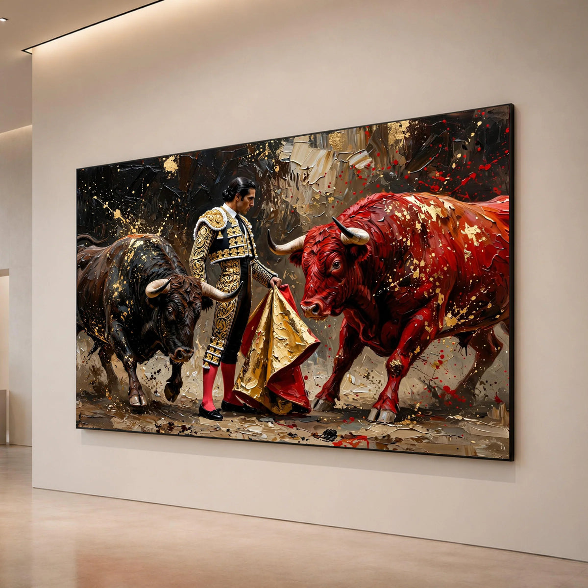Dramatic Bullfighter Portrait Canvas, Matador and Bulls Wall Art, Spanish Culture Canvas, Bold Home Decoration, Ready to Canvas Print Art