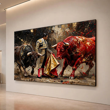 Dramatic Bullfighter Portrait Canvas, Matador and Bulls Wall Art, Spanish Culture Canvas, Bold Home Decoration, Ready to Canvas Print Art