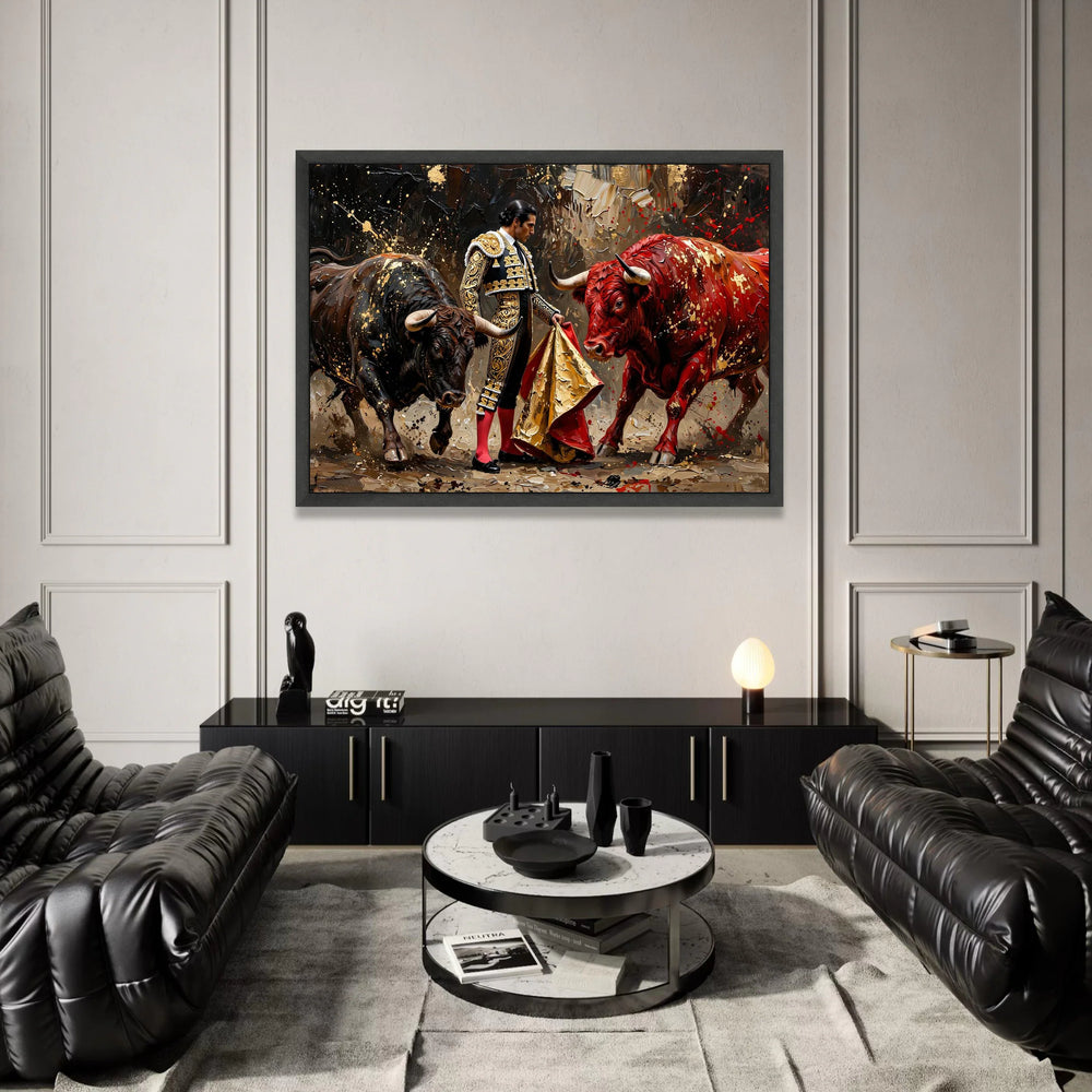Dramatic Bullfighter Portrait Canvas, Matador and Bulls Wall Art, Spanish Culture Canvas, Bold Home Decoration, Ready to Canvas Print Art