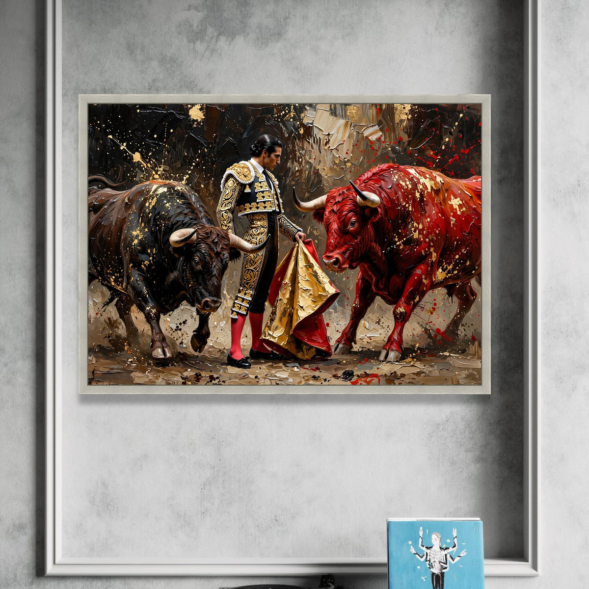 Dramatic Bullfighter Portrait Canvas, Matador and Bulls Wall Art, Spanish Culture Canvas, Bold Home Decoration, Ready to Canvas Print Art