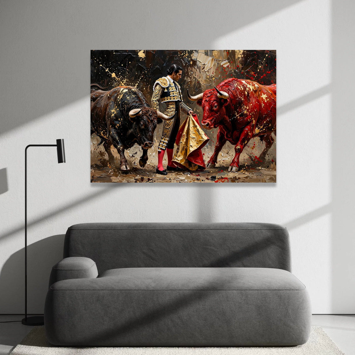 Dramatic Bullfighter Portrait Canvas, Matador and Bulls Wall Art, Spanish Culture Canvas, Bold Home Decoration, Ready to Canvas Print Art