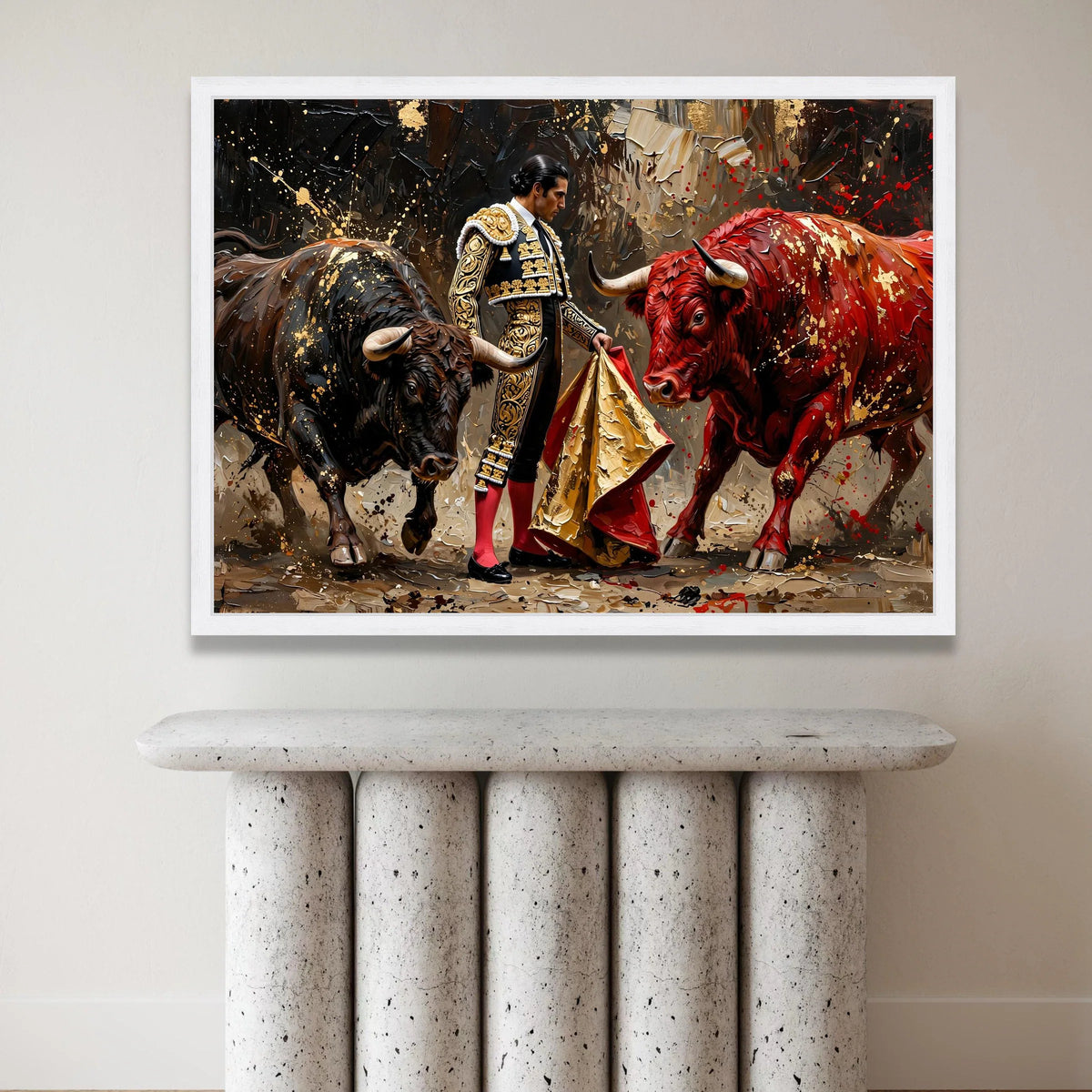Dramatic Bullfighter Portrait Canvas, Matador and Bulls Wall Art, Spanish Culture Canvas, Bold Home Decoration, Ready to Canvas Print Art