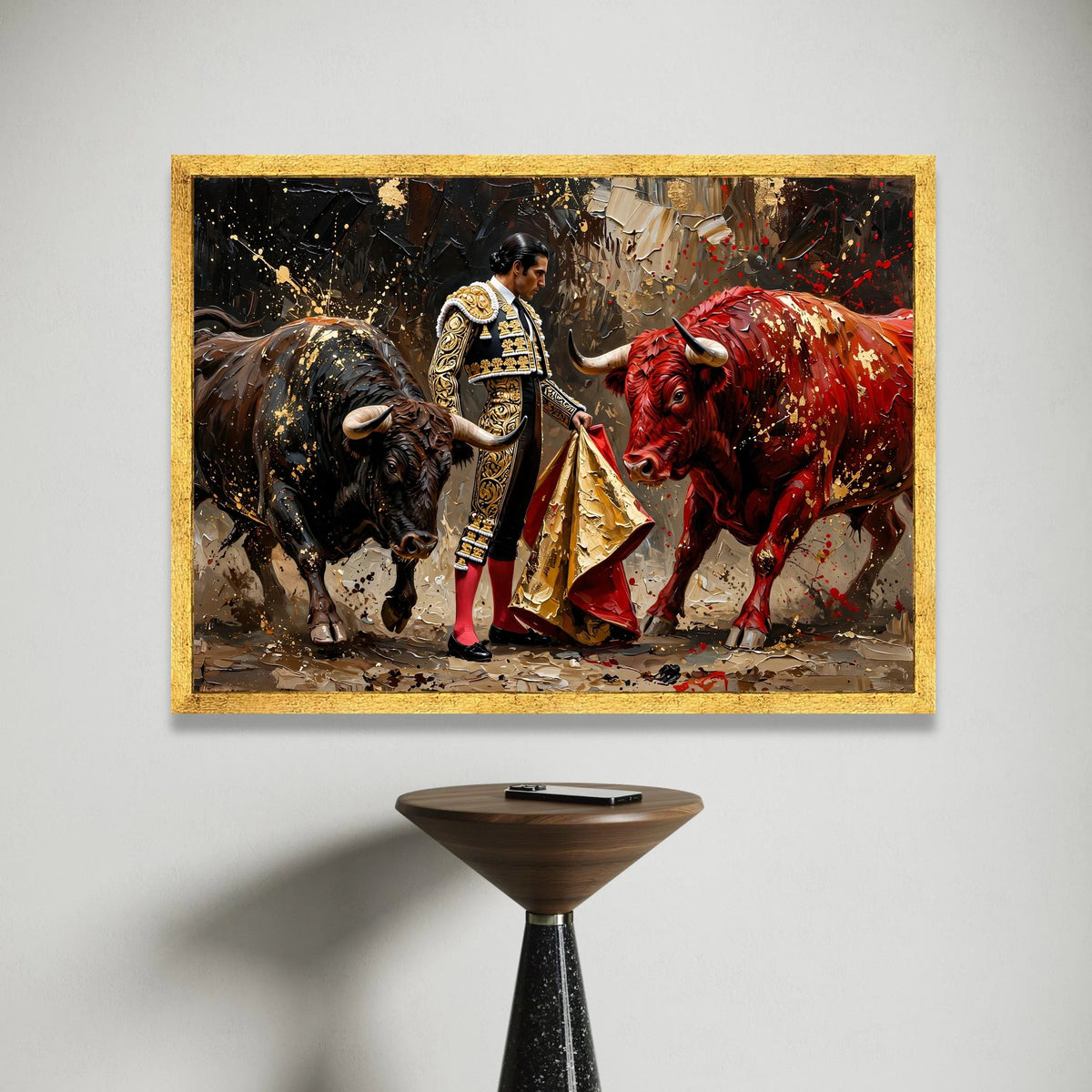Dramatic Bullfighter Portrait Canvas, Matador and Bulls Wall Art, Spanish Culture Canvas, Bold Home Decoration, Ready to Canvas Print Art