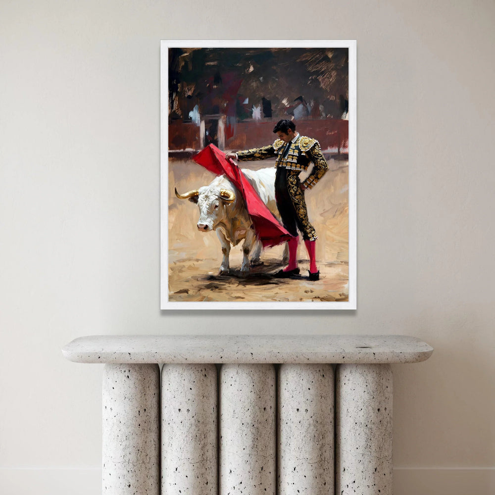 Elegant Matador with Red Cape, Bullfighting Scene Canvas, Spanish Tradition Wall Art, Cultural Canvas Decoration, Ready to Canvas Print Art