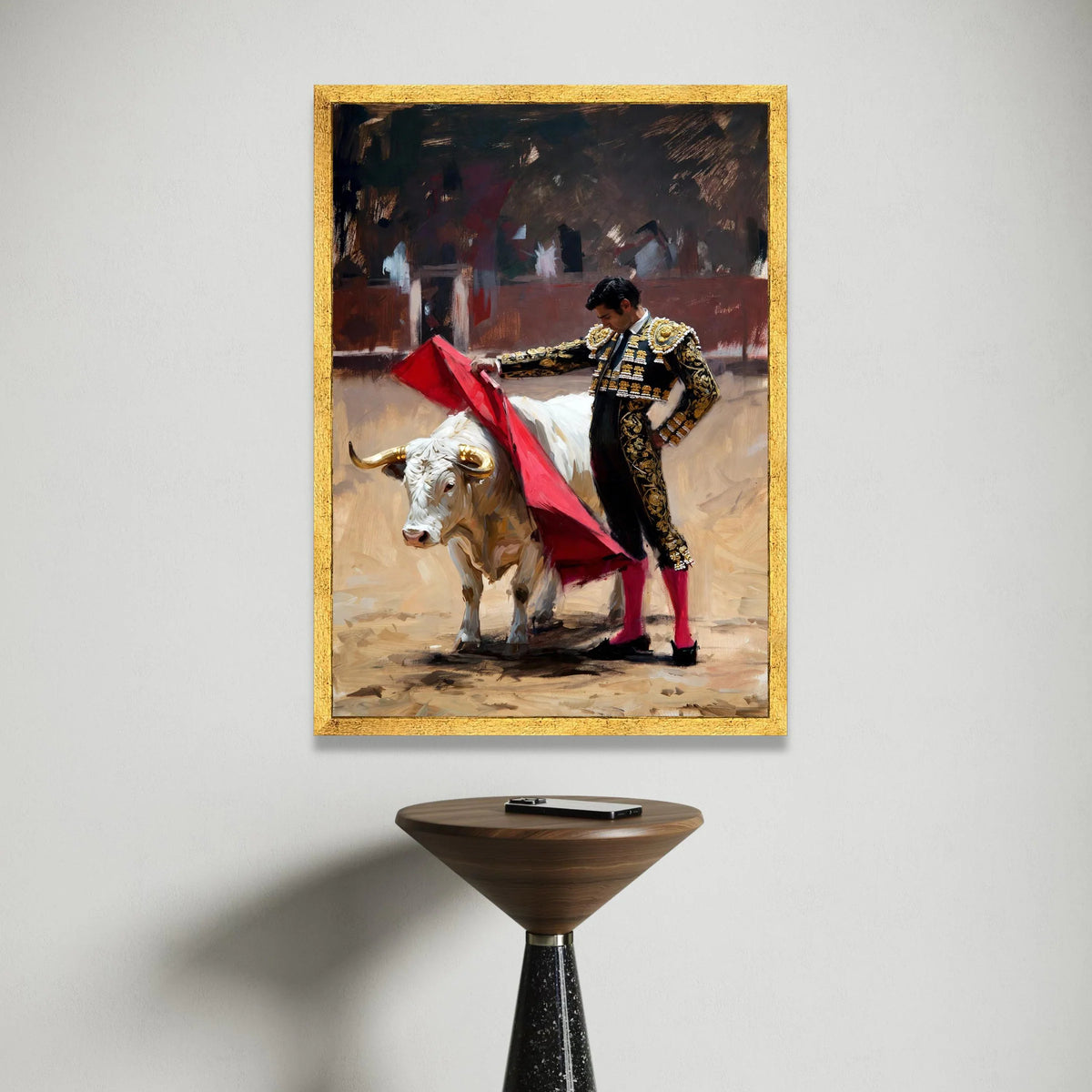 Elegant Matador with Red Cape, Bullfighting Scene Canvas, Spanish Tradition Wall Art, Cultural Canvas Decoration, Ready to Canvas Print Art