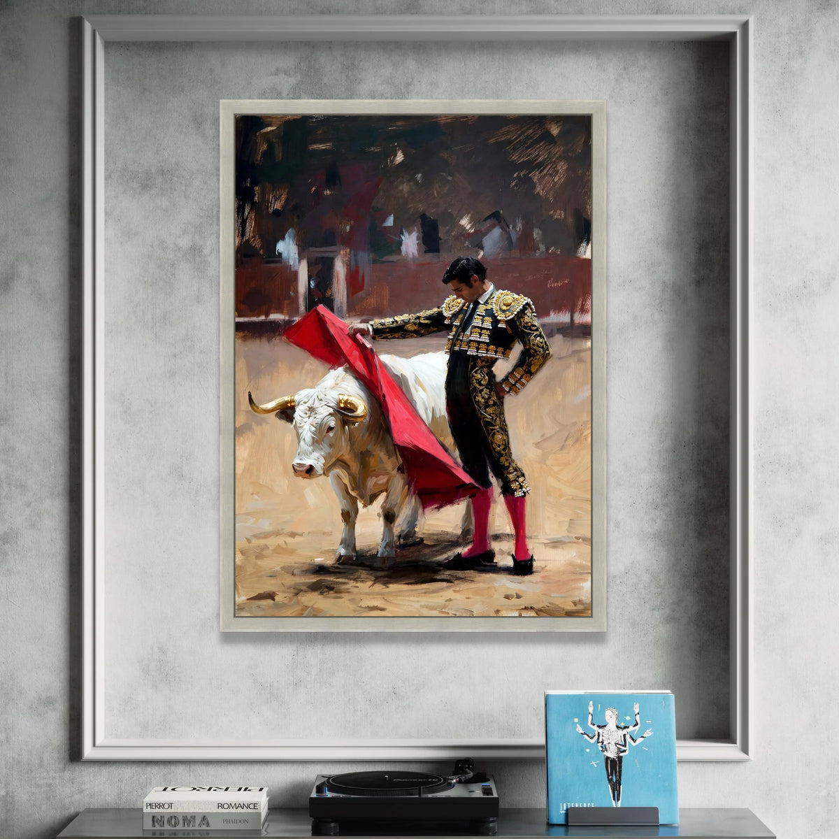 Elegant Matador with Red Cape, Bullfighting Scene Canvas, Spanish Tradition Wall Art, Cultural Canvas Decoration, Ready to Canvas Print Art