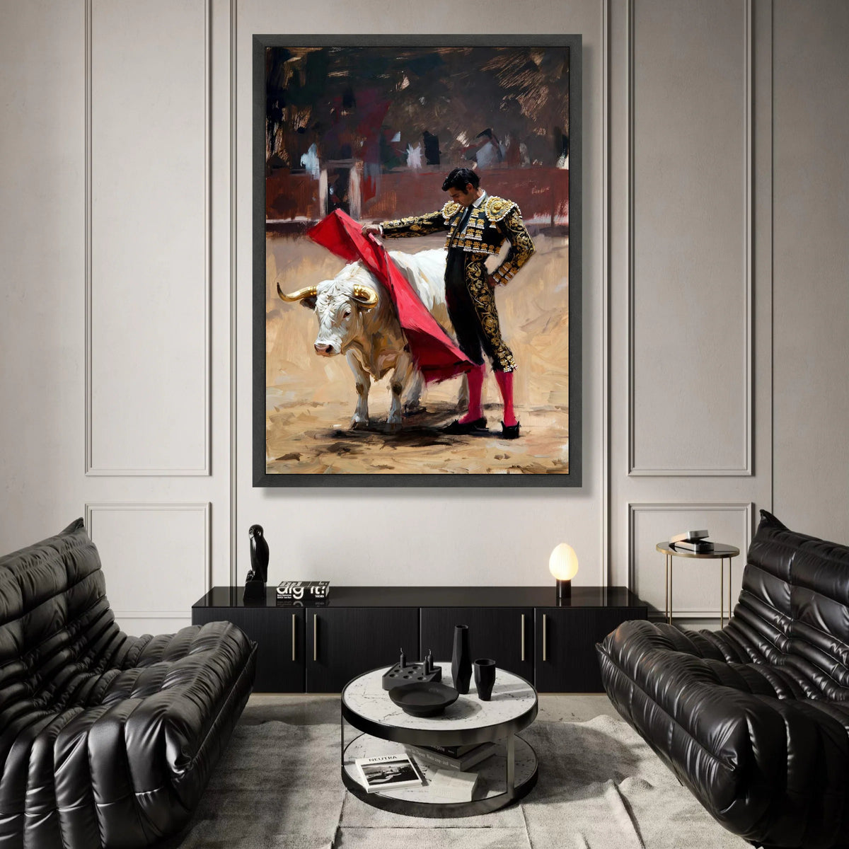 Elegant Matador with Red Cape, Bullfighting Scene Canvas, Spanish Tradition Wall Art, Cultural Canvas Decoration, Ready to Canvas Print Art