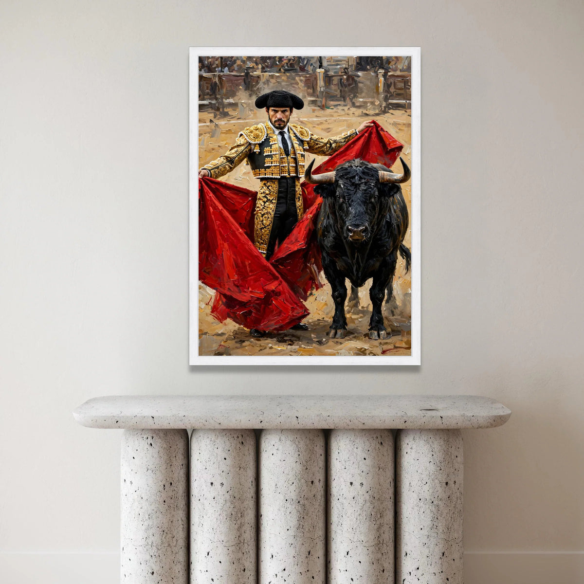 Matador Bullfighting Scene Canvas, Spanish Bullfighter Art, Red Cape Canvas Wall Art, Cultural Home Decoration, Ready to Canvas Print Art
