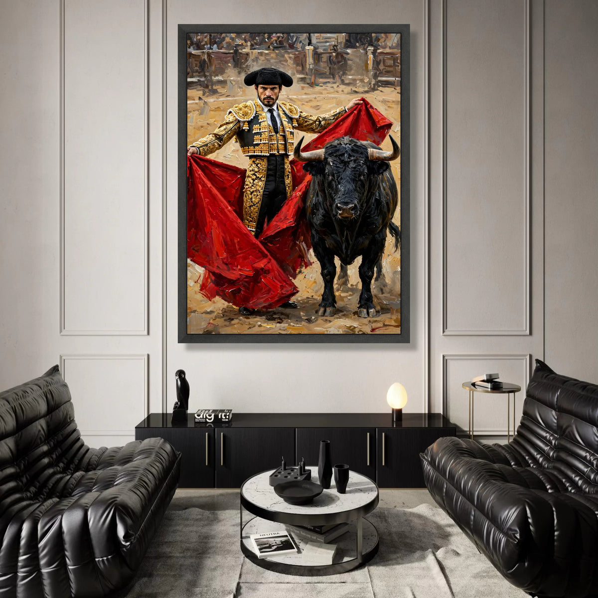 Matador Bullfighting Scene Canvas, Spanish Bullfighter Art, Red Cape Canvas Wall Art, Cultural Home Decoration, Ready to Canvas Print Art