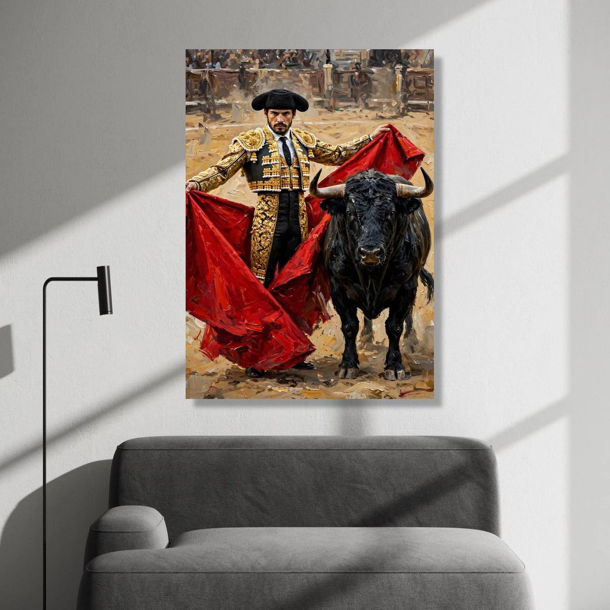 Matador Bullfighting Scene Canvas, Spanish Bullfighter Art, Red Cape Canvas Wall Art, Cultural Home Decoration, Ready to Canvas Print Art