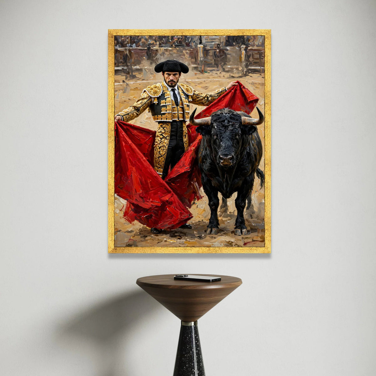 Matador Bullfighting Scene Canvas, Spanish Bullfighter Art, Red Cape Canvas Wall Art, Cultural Home Decoration, Ready to Canvas Print Art