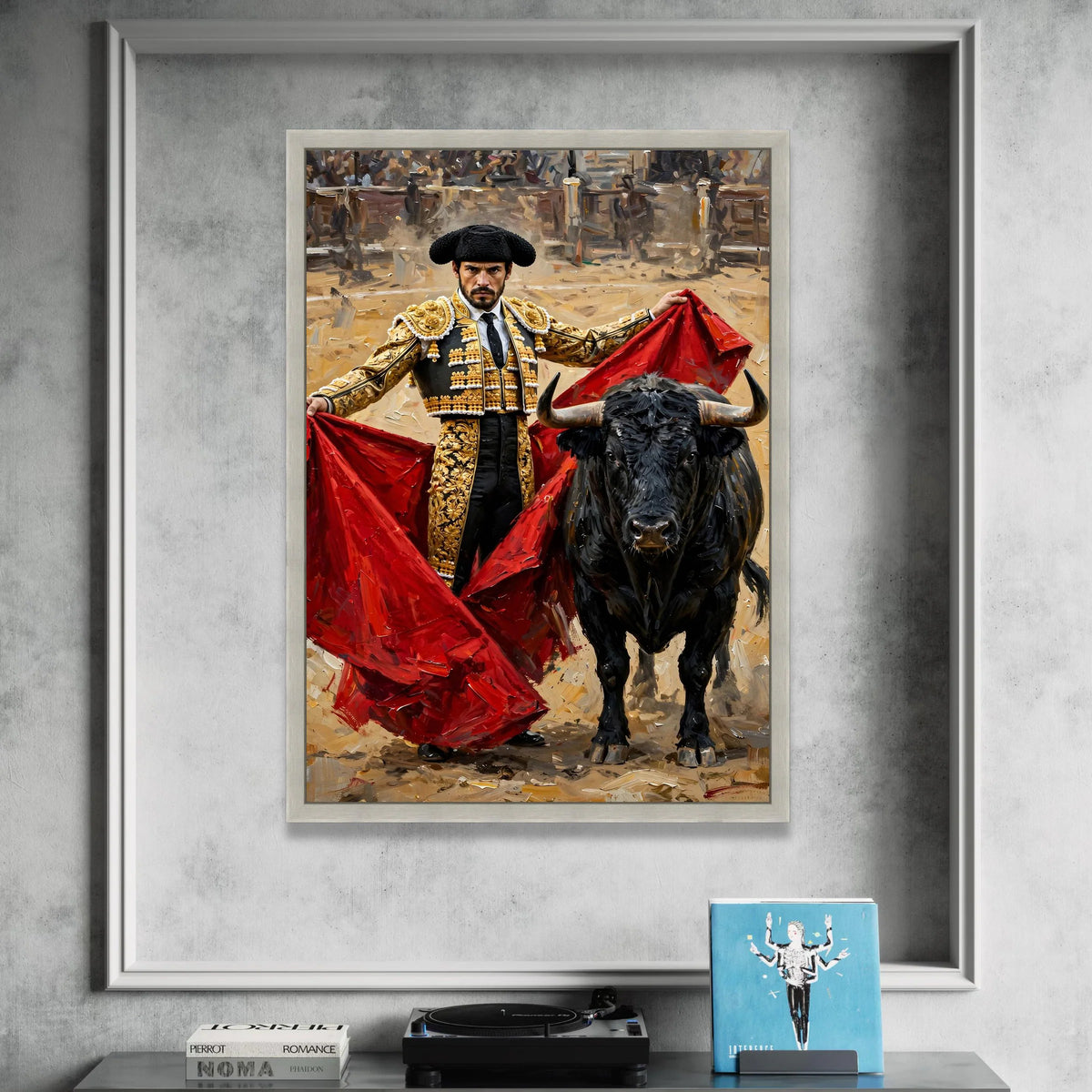 Matador Bullfighting Scene Canvas, Spanish Bullfighter Art, Red Cape Canvas Wall Art, Cultural Home Decoration, Ready to Canvas Print Art