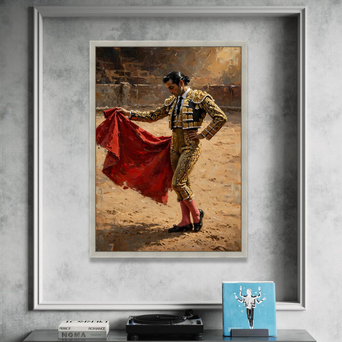 Elegant Matador Portrait Canvas, Bullfighter Wall Art, Traditional Costume Decor, Spanish Culture Canvas, Dramatic Red Cape Canvas Print Art