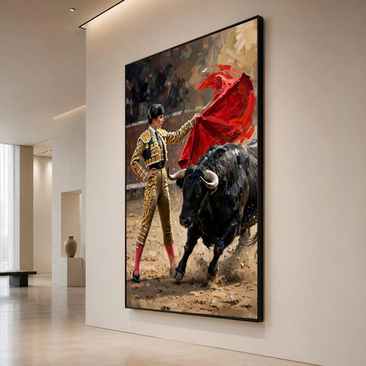Elegant Matador with Red Cape Canvas, Bullfighting Scene Wall Art, Spanish Tradition Decor, Cultural Canvas Artwork, Ready Canvas Print Art