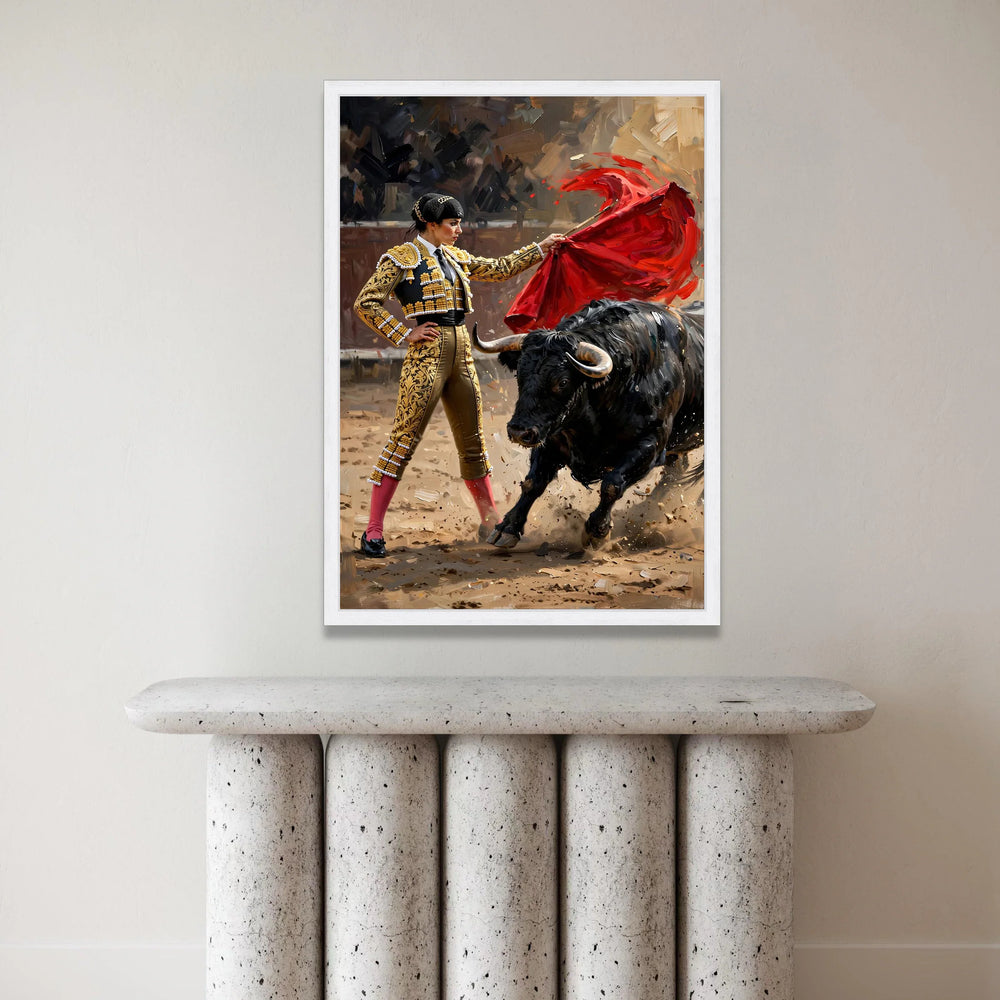 Elegant Matador with Red Cape Canvas, Bullfighting Scene Wall Art, Spanish Tradition Decor, Cultural Canvas Artwork, Ready Canvas Print Art
