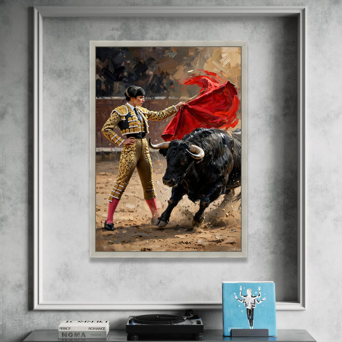 Elegant Matador with Red Cape Canvas, Bullfighting Scene Wall Art, Spanish Tradition Decor, Cultural Canvas Artwork, Ready Canvas Print Art