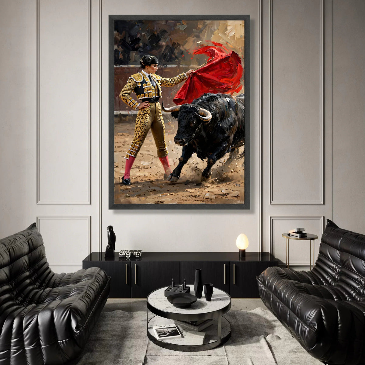 Elegant Matador with Red Cape Canvas, Bullfighting Scene Wall Art, Spanish Tradition Decor, Cultural Canvas Artwork, Ready Canvas Print Art