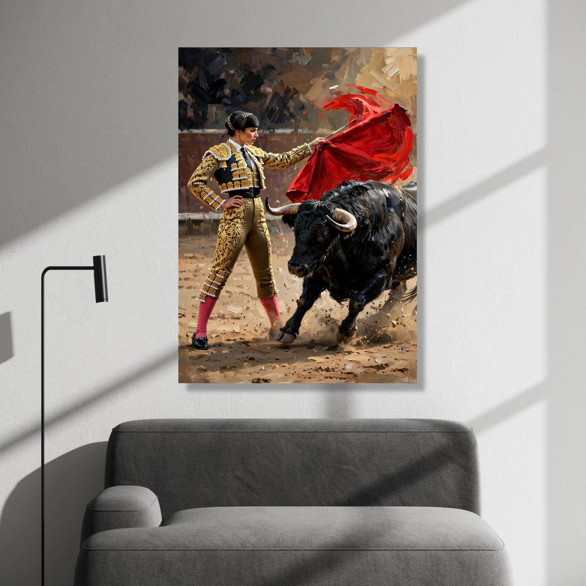 Elegant Matador with Red Cape Canvas, Bullfighting Scene Wall Art, Spanish Tradition Decor, Cultural Canvas Artwork, Ready Canvas Print Art