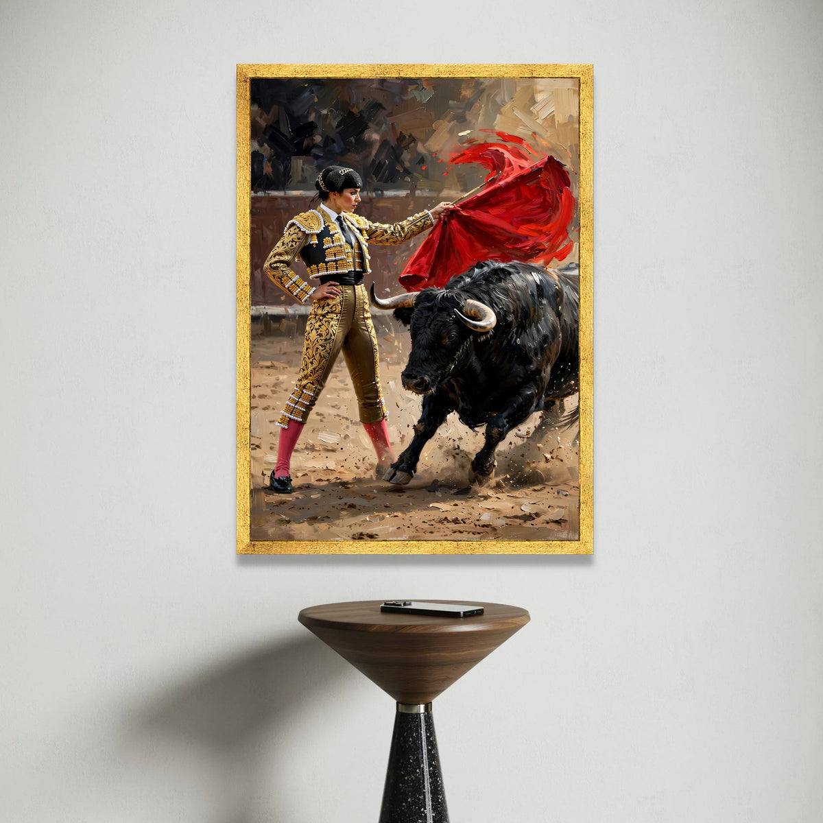 Elegant Matador with Red Cape Canvas, Bullfighting Scene Wall Art, Spanish Tradition Decor, Cultural Canvas Artwork, Ready Canvas Print Art