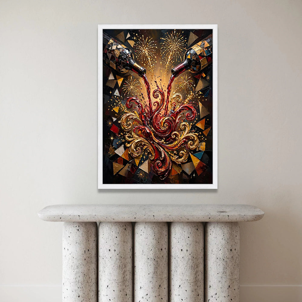 Sparkling Celebration Wine Splash Canvas, Festive Red Wine Art, Swirling Pour Design, Fireworks Background Wall Decor, Canvas Print Art
