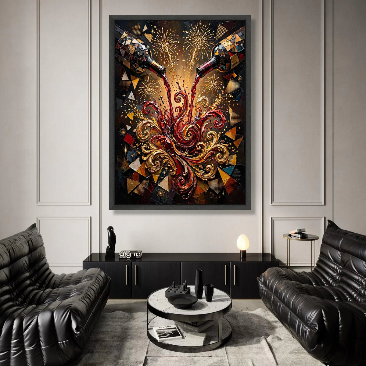 Sparkling Celebration Wine Splash Canvas, Festive Red Wine Art, Swirling Pour Design, Fireworks Background Wall Decor, Canvas Print Art