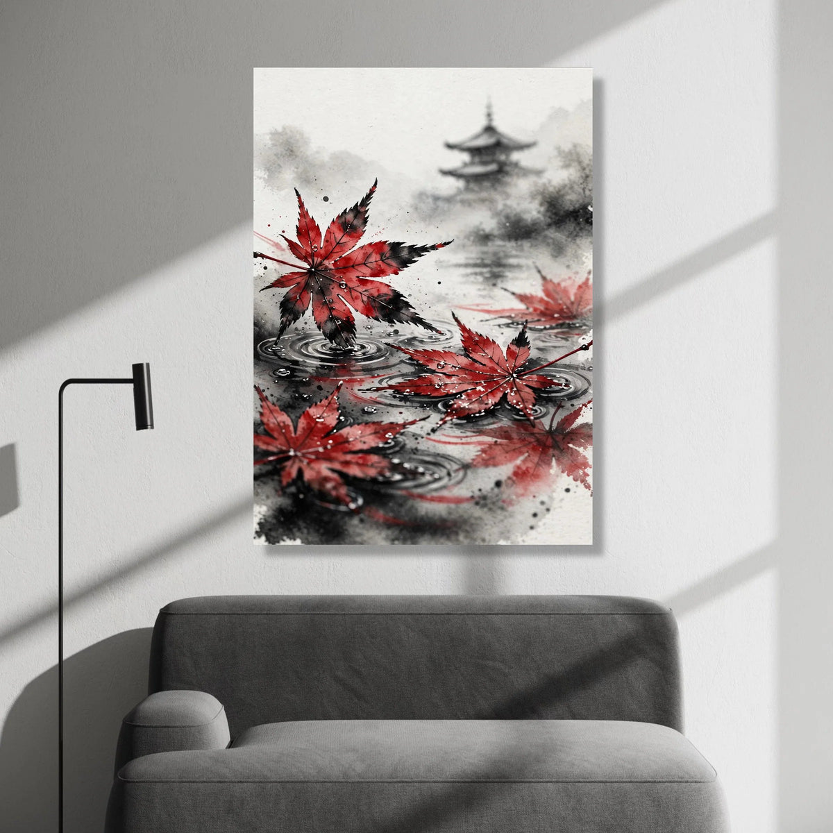 Japanese Maple Leaves Floating on Water Canvas, Zen Garden Wall Art, Asian Nature Scene, Tranquil Home Decoration Canvas Print Art