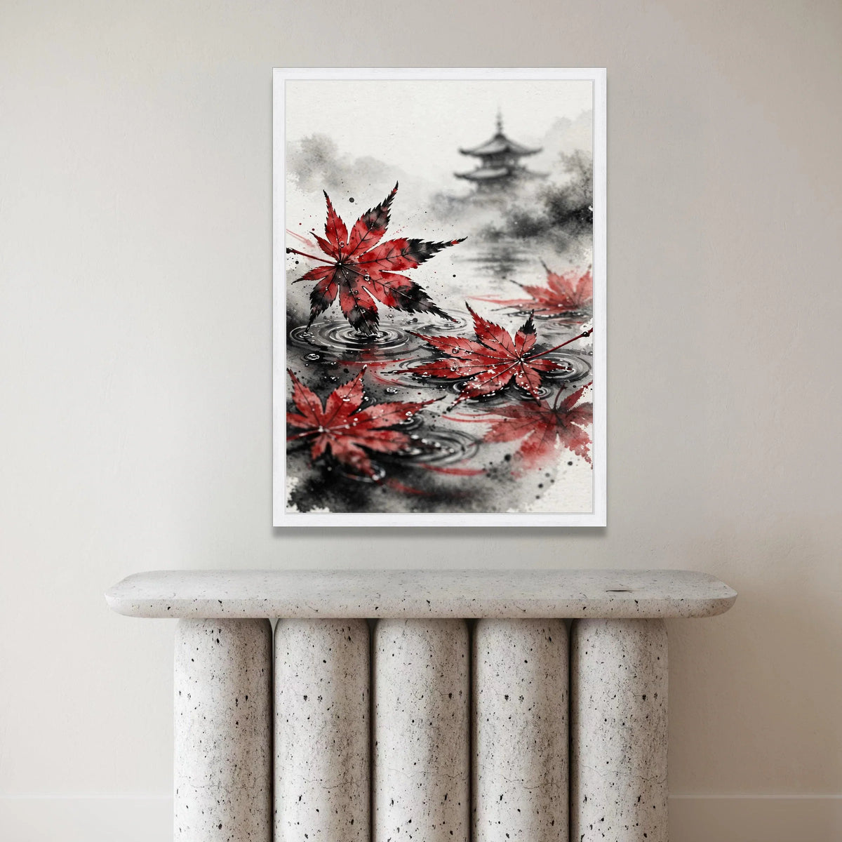 Japanese Maple Leaves Floating on Water Canvas, Zen Garden Wall Art, Asian Nature Scene, Tranquil Home Decoration Canvas Print Art