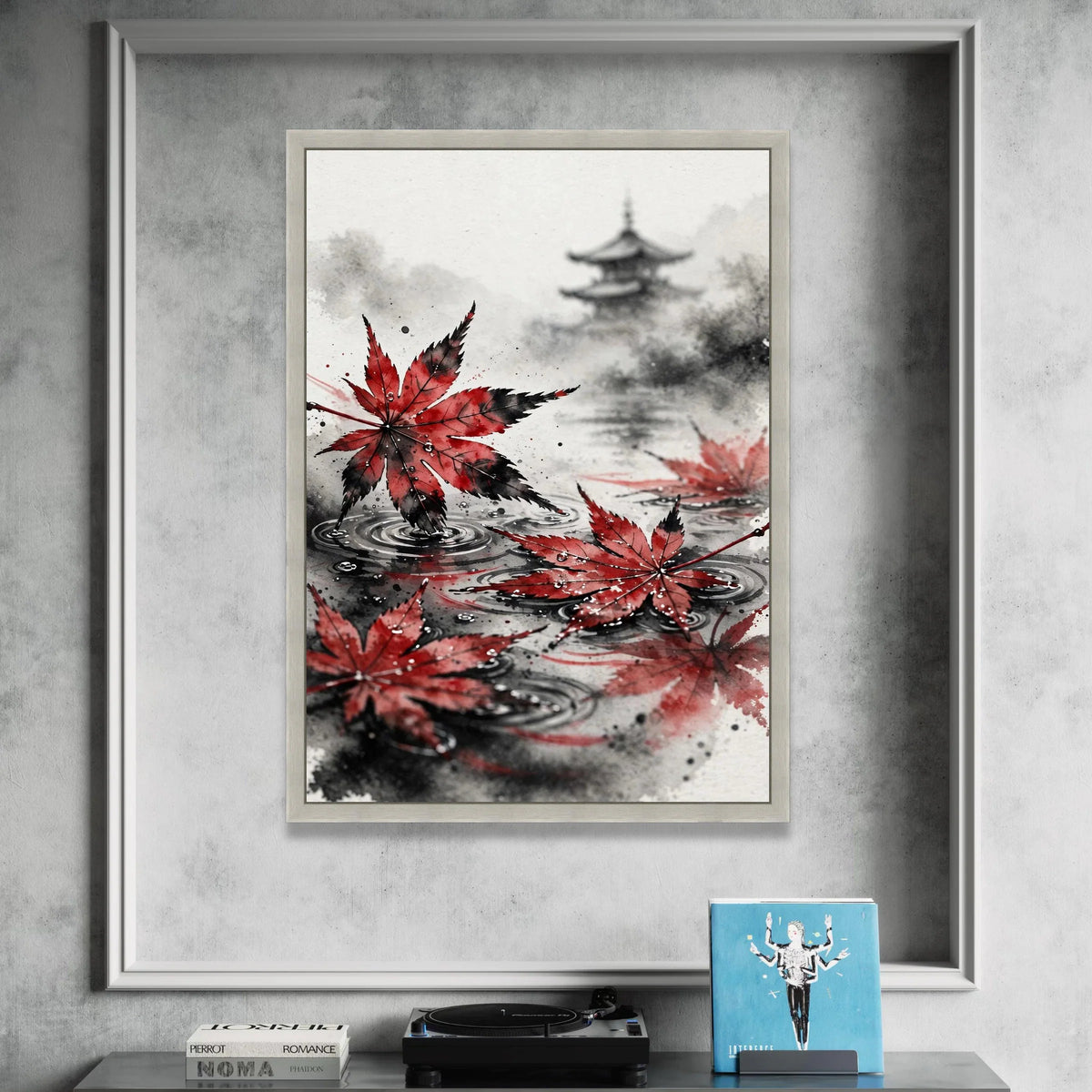 Japanese Maple Leaves Floating on Water Canvas, Zen Garden Wall Art, Asian Nature Scene, Tranquil Home Decoration Canvas Print Art